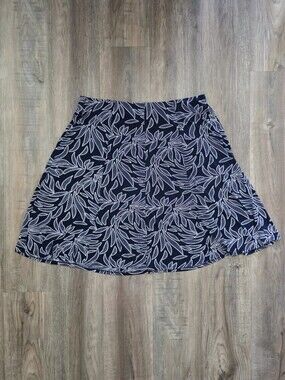 Roz & Ali Navy Raised Leaf-Print A-Line Skirt